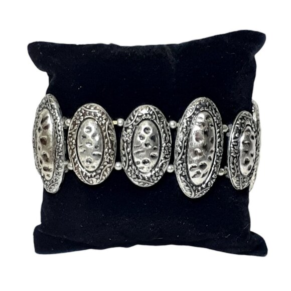 Stretch Bracelet Antiqued Silver Tone Medallion Career - Picture 8 of 9